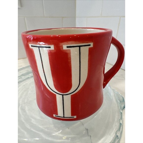 Anthropologie Ceramic Hand Painted Monogram Initial Mug Letter "Y" Red RARE - Picture 7 of 9